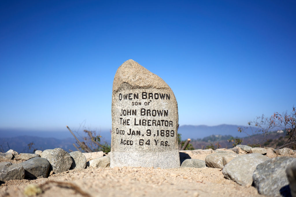 The Owen Brown gravesite overlooks El Prieto Canyon and is undergoing restoration by LA County, Altadena Heritage, and local trail advocates.