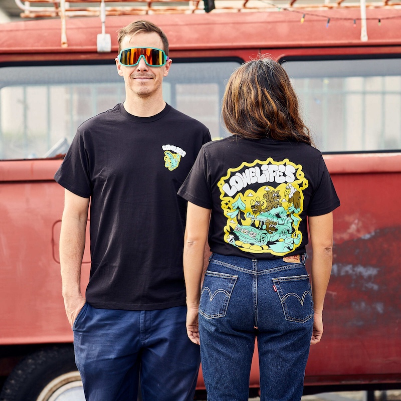 Two people wearing Lowelifes t-shirts.