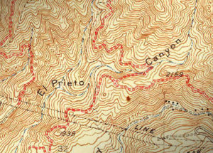 El Prieto trail on the 1939 USGS Mt. Lowe quadrangle map