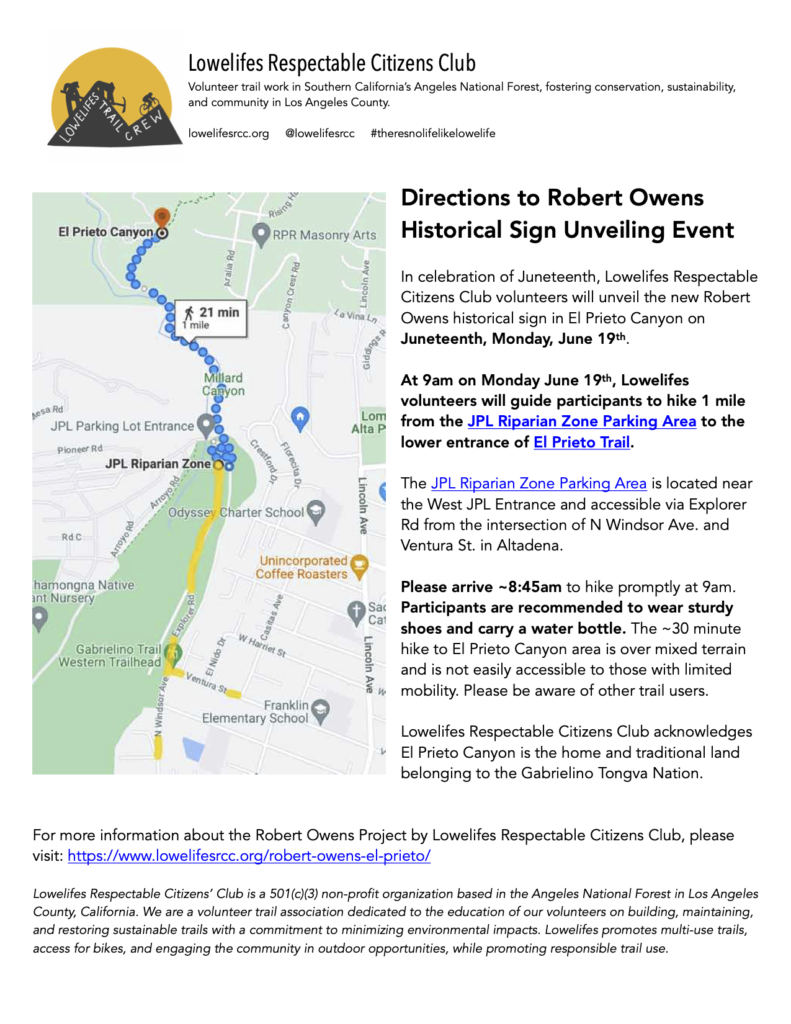 Directions to Robert Owens sign unveiling on Juneteenth