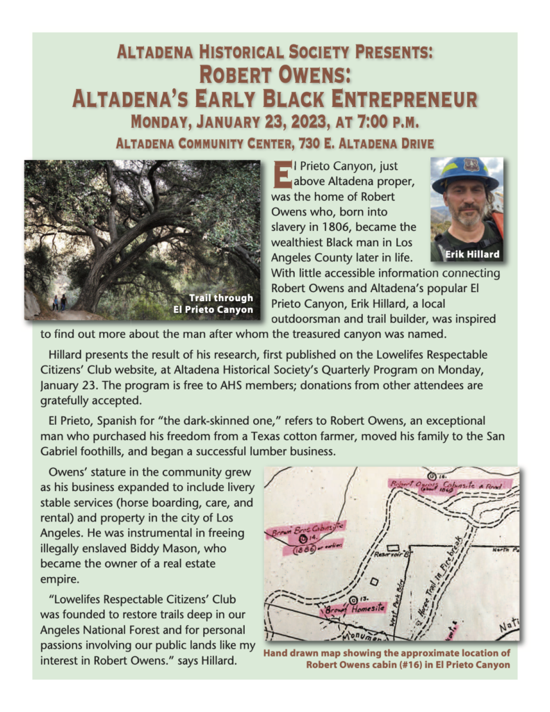 Robert Owens presentation with Altadena Historical Society